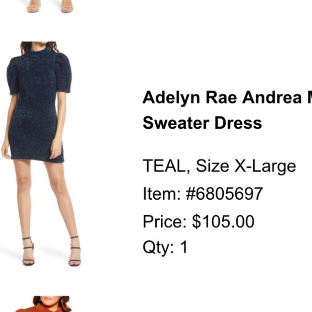 Adelyn Rae Andrea Metallic Body-Con
Sweater Dress
TEAL, Size X-Large